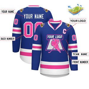 Custom Royal Pink-White Classic Style Hockey Jersey