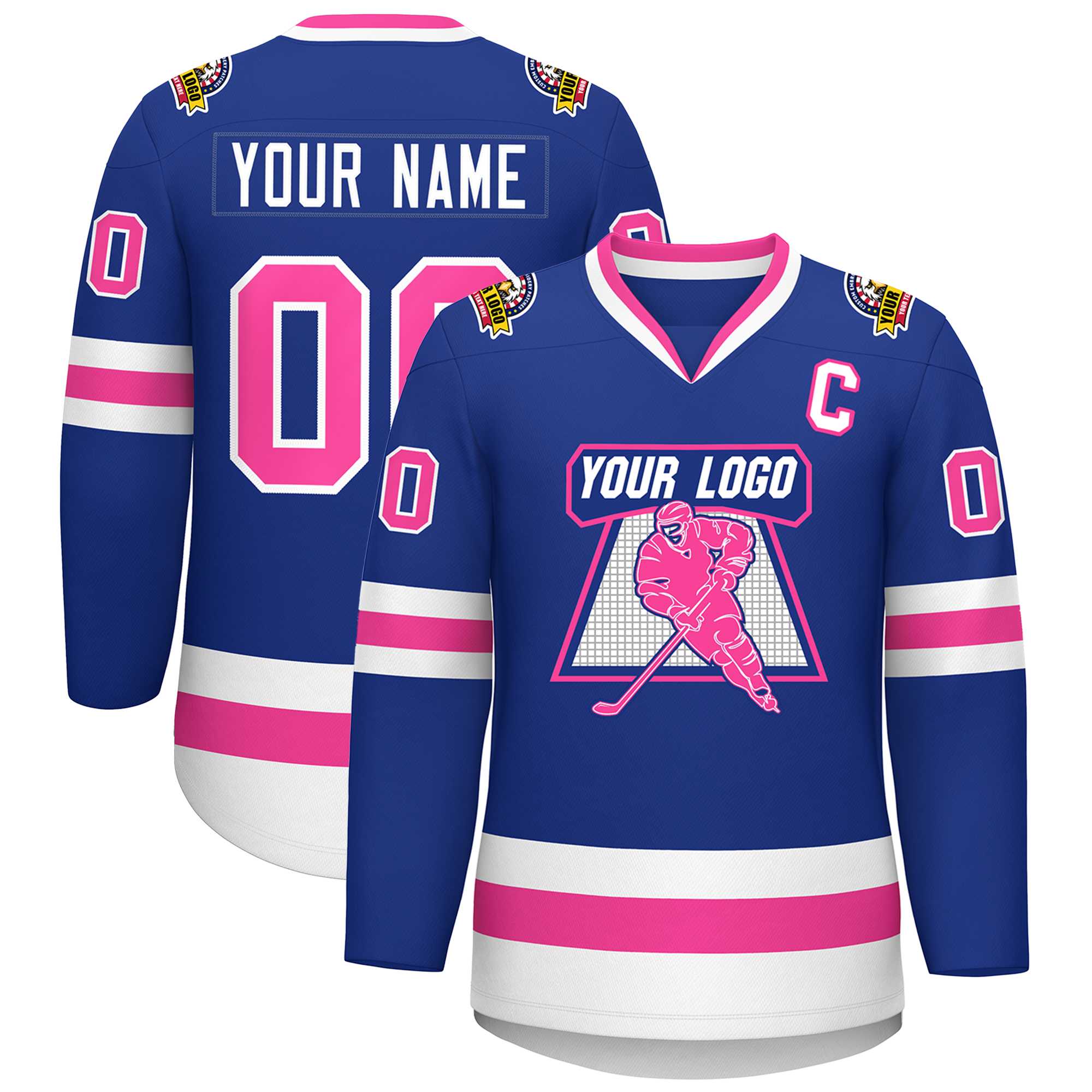 Maillot de hockey personnalisé de style classique rose-blanc royal