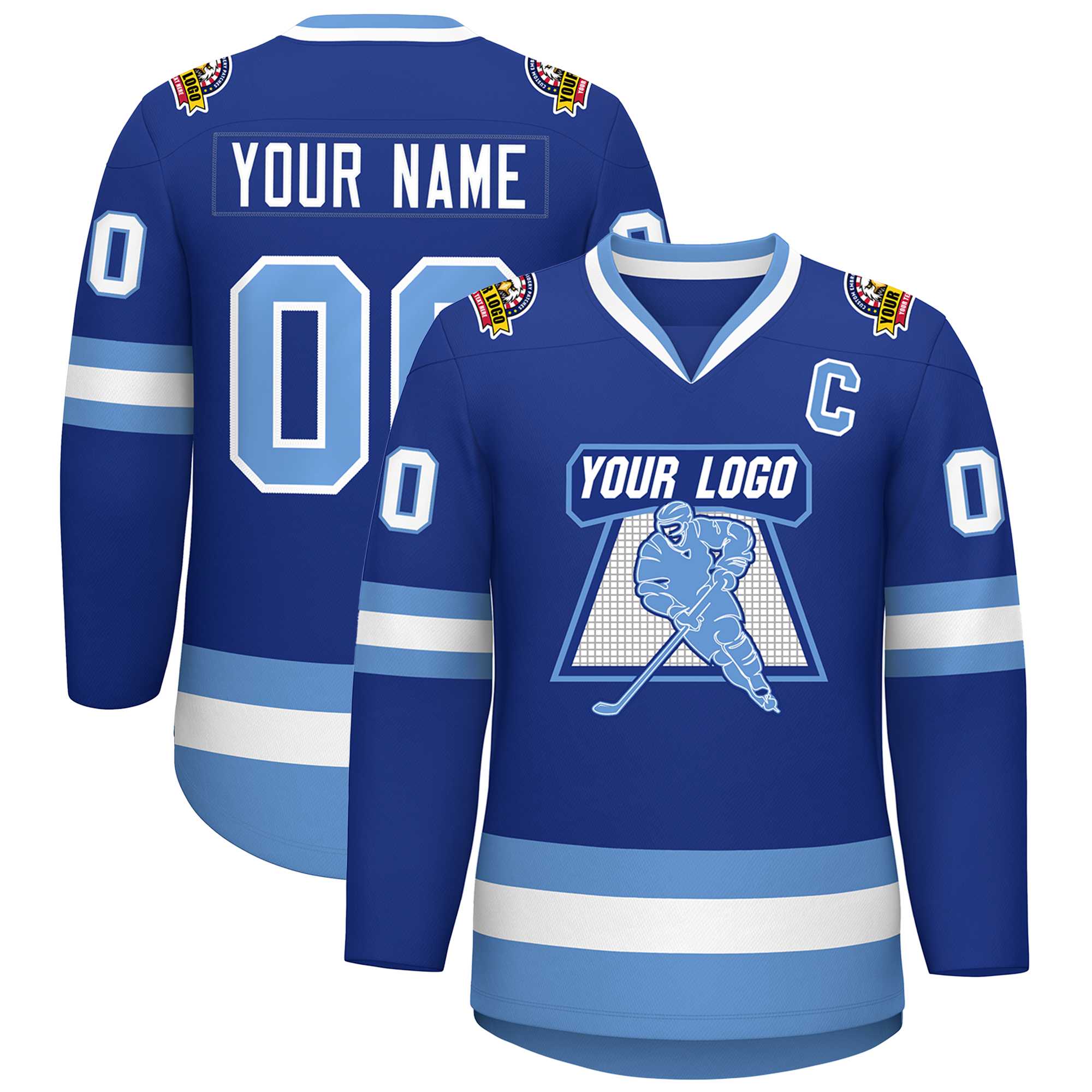 Custom Royal Light Blue-White Classic Style Hockey Jersey