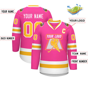 Custom Pink Gold-White Classic Style Hockey Jersey