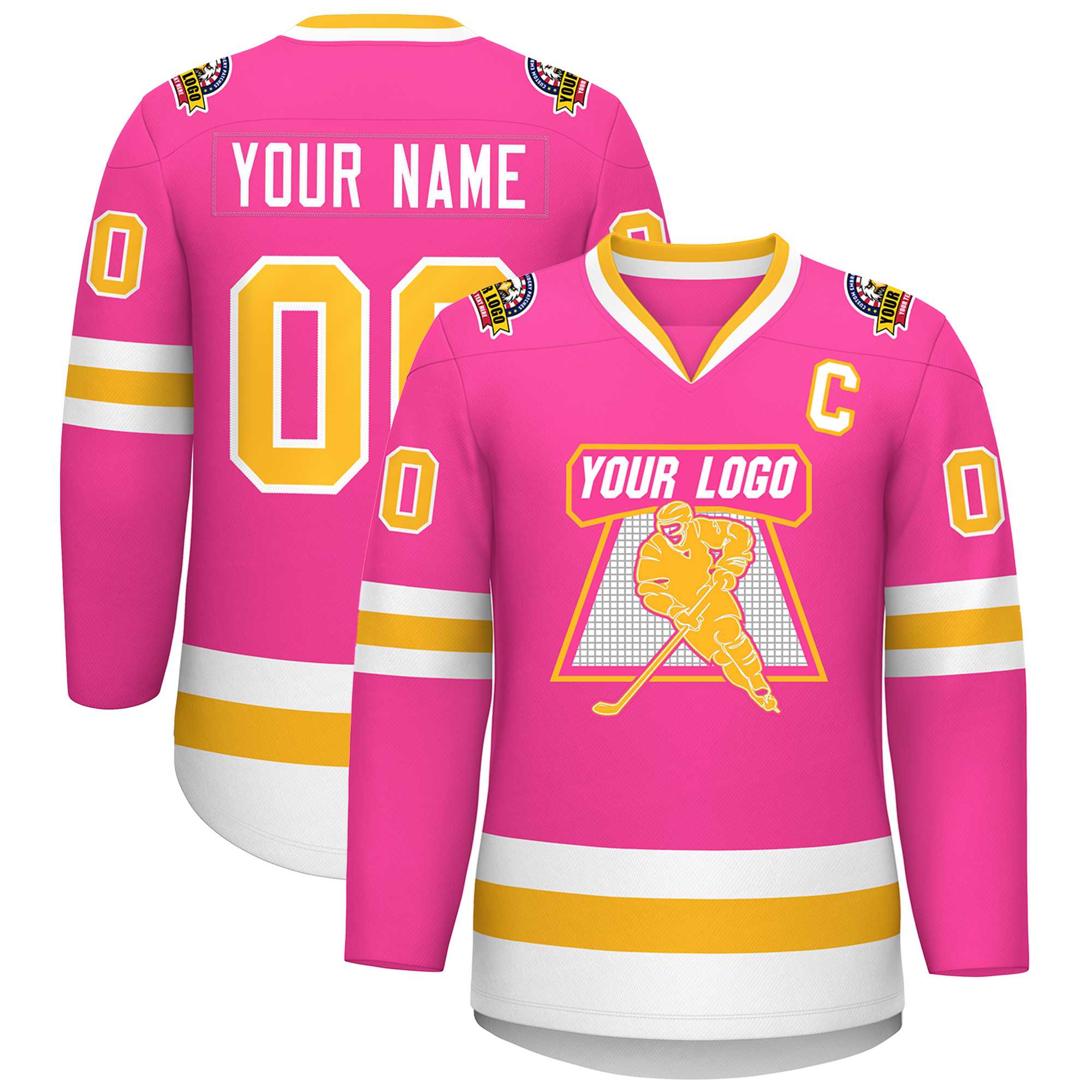 Maillot de hockey de style classique personnalisé en or rose et blanc