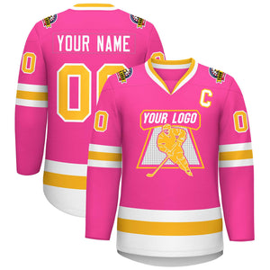 Custom Pink Gold-White Classic Style Hockey Jersey