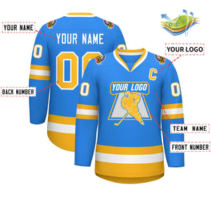 Custom Powder Blue Gold-White Classic Style Hockey Jersey