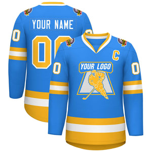 Custom Powder Blue Gold-White Classic Style Hockey Jersey