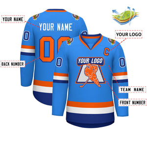 Custom Powder Blue Orange-Royal Classic Style Hockey Jersey