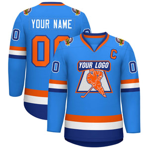 Maillot de hockey de style classique bleu poudre orange-royal personnalisé