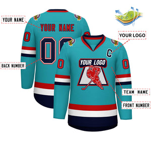 Custom Aqua Navy White-Red Classic Style Hockey Jersey