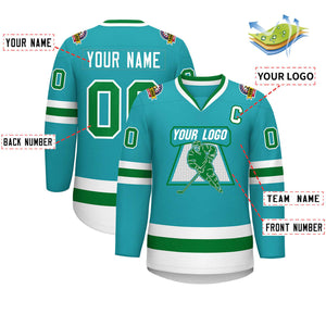 Maillot de hockey de style classique Aqua Kelly personnalisé vert-blanc