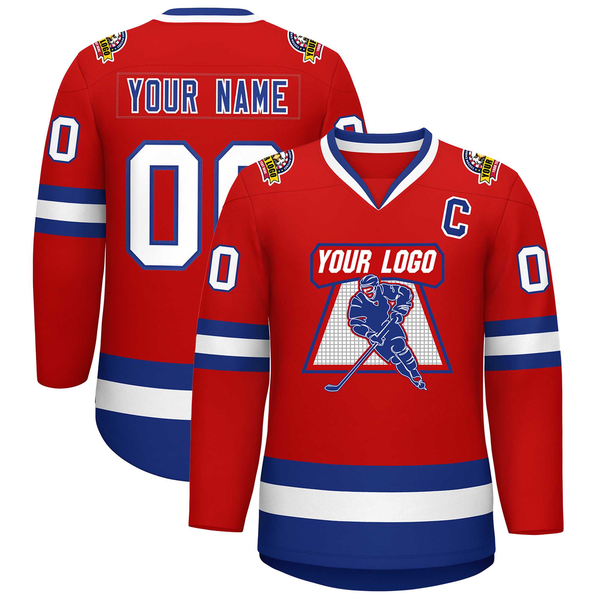 Maillot de hockey de style classique rouge royal-blanc personnalisé