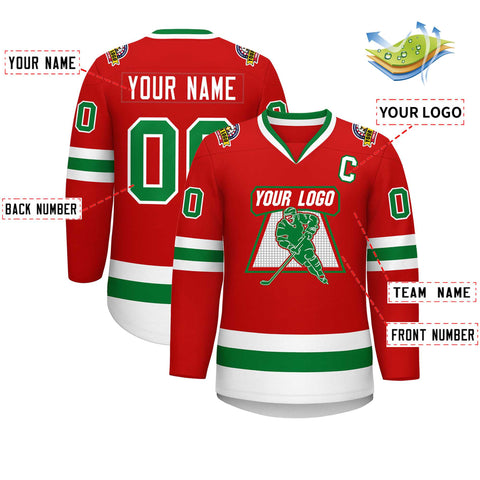 Custom Red Kelly Green-White Classic Style Hockey Jersey