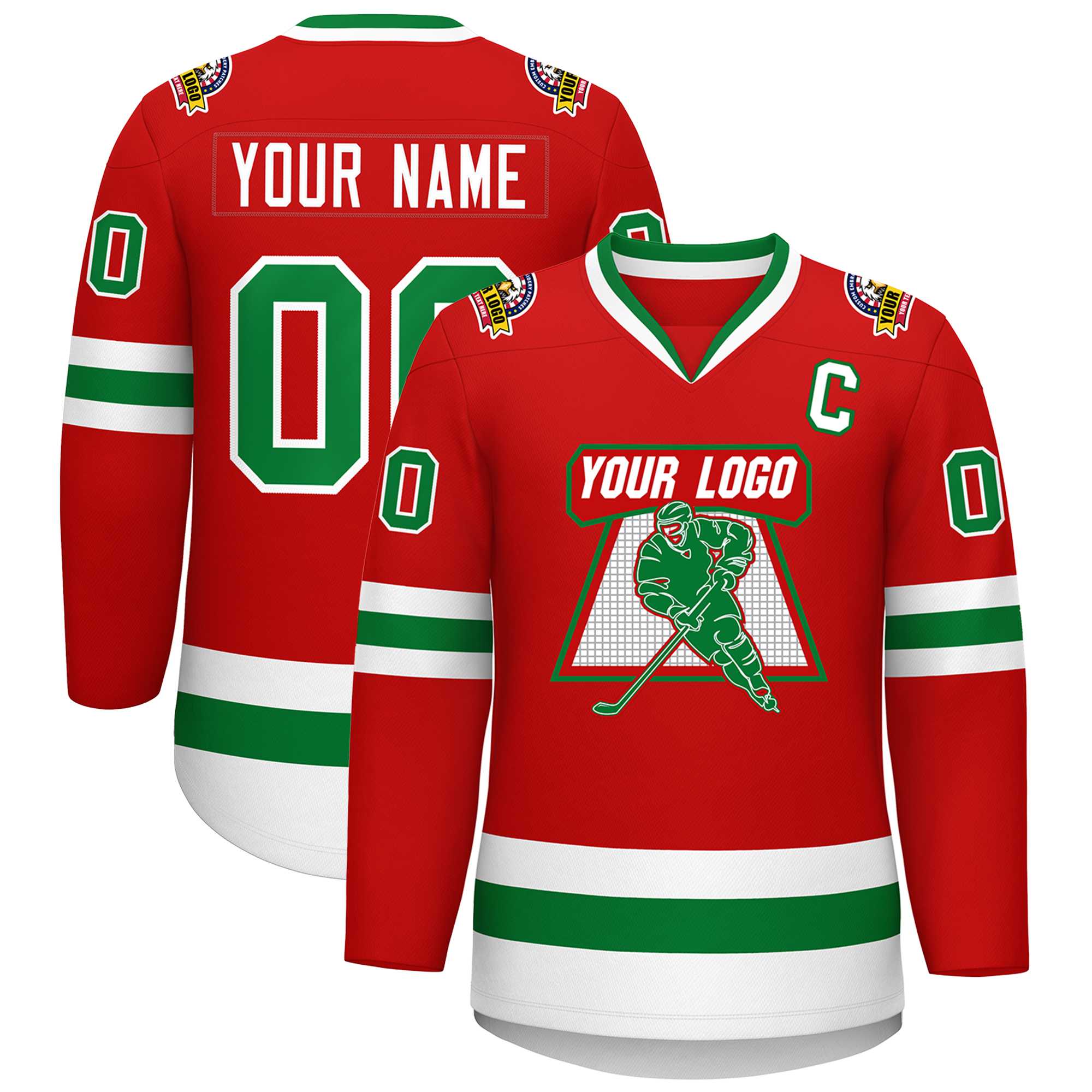 Custom Red Kelly Green-White Classic Style Hockey Jersey