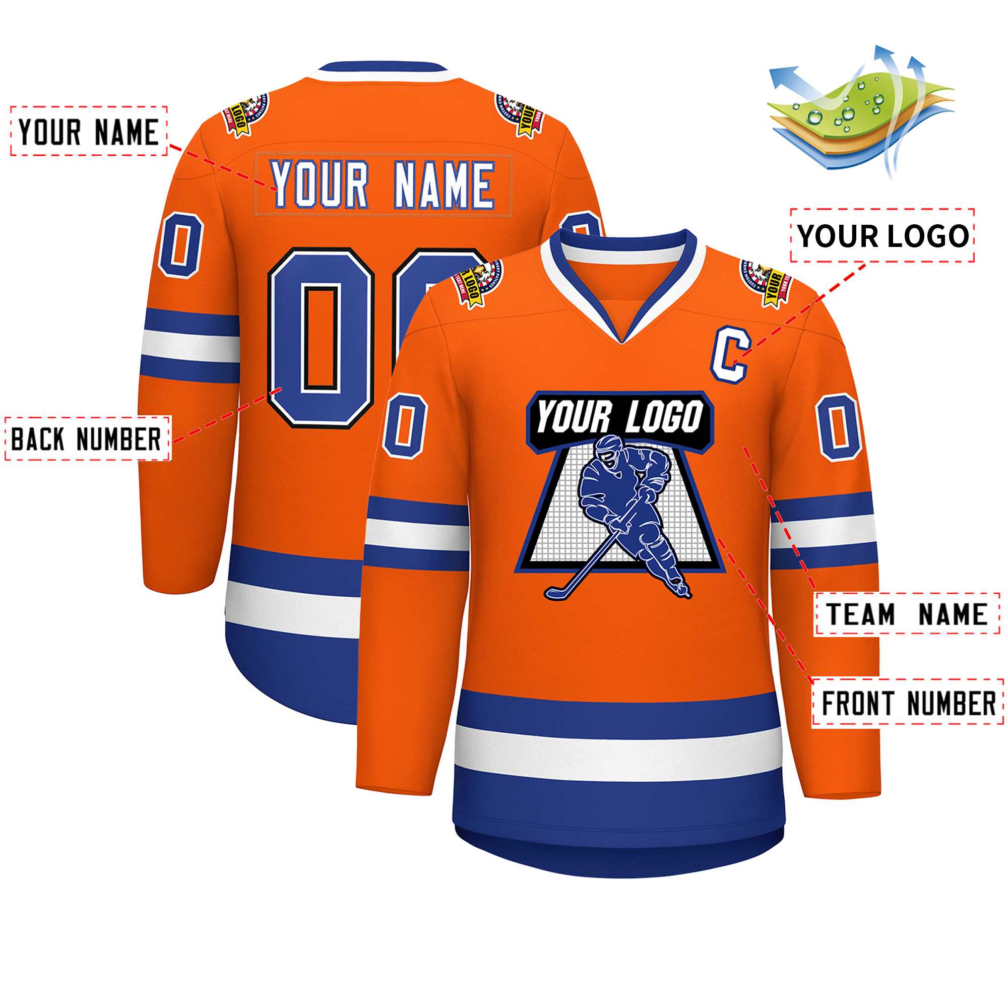 Custom Orange Royal White-Black Classic Style Hockey Jersey