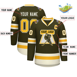 Custom Olive Gold Olive-Khaki Classic Style Hockey Jersey