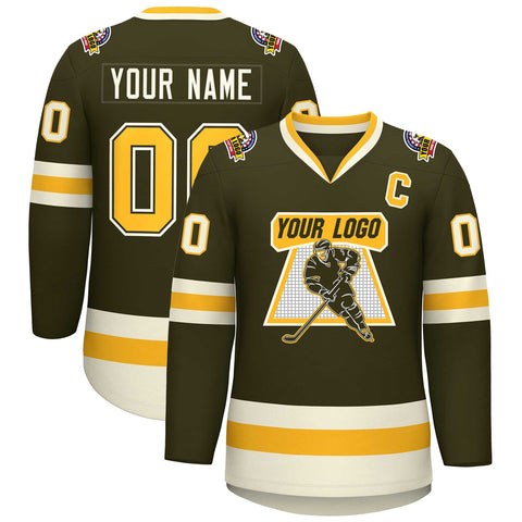 Custom Olive Gold Olive-Khaki Classic Style Hockey Jersey