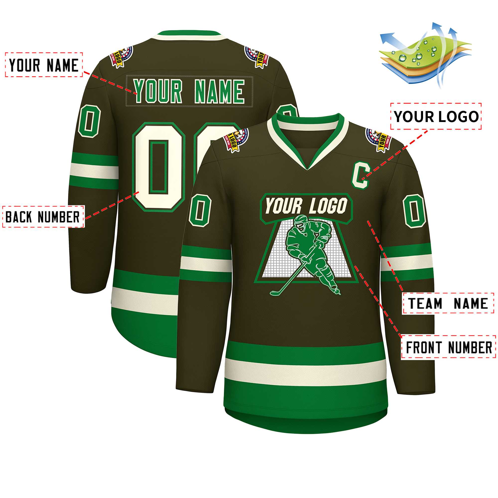 Custom Olive Khaki Olive-Kelly Green Classic Style Hockey Jersey