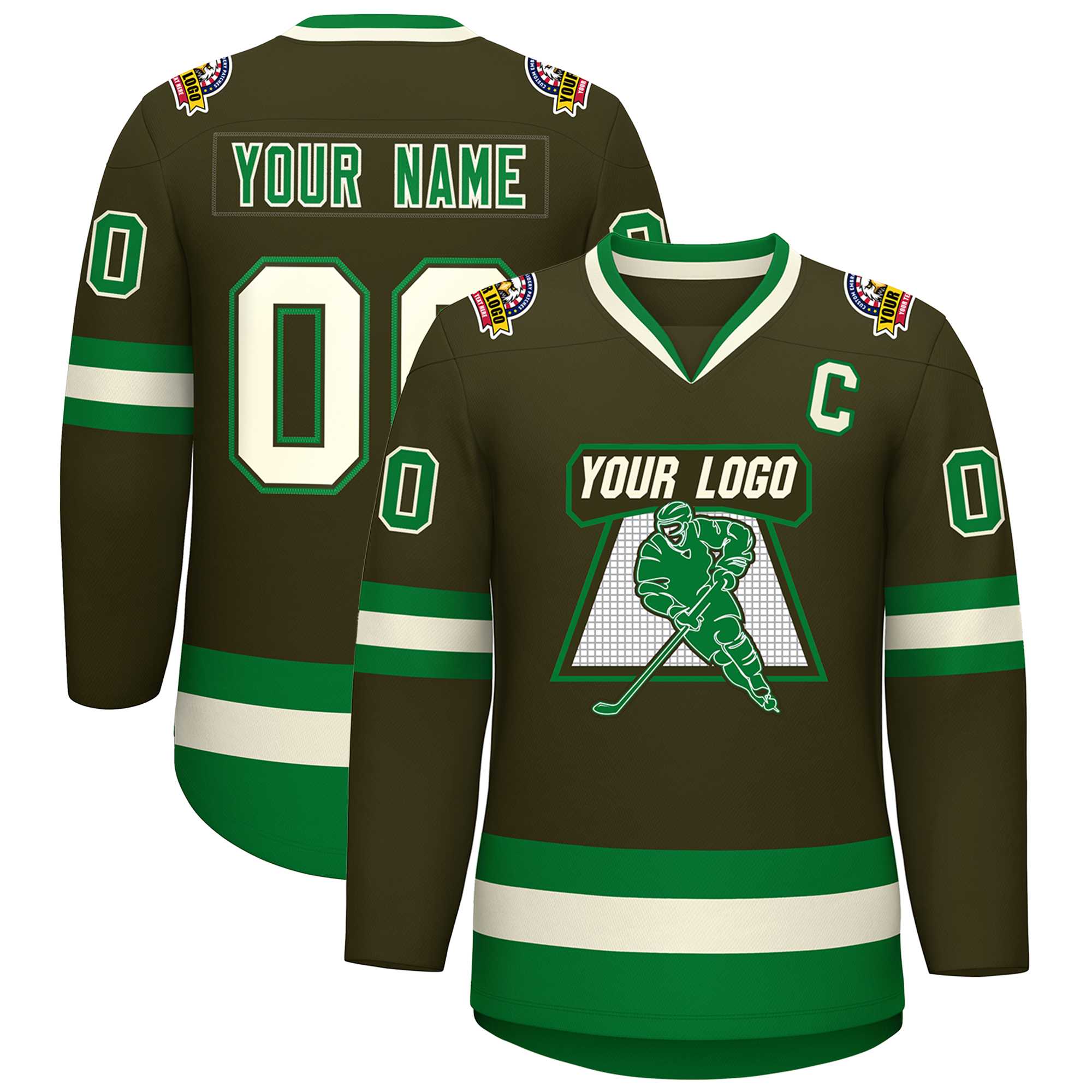 Custom Olive Khaki Olive-Kelly Green Classic Style Hockey Jersey