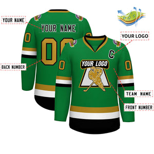 Custom Kelly Green Black White-Old Gold Classic Style Hockey Jersey