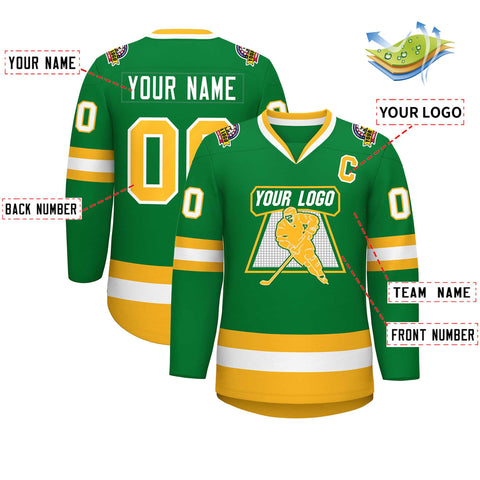 Custom Kelly Green Gold-White Classic Style Hockey Jersey