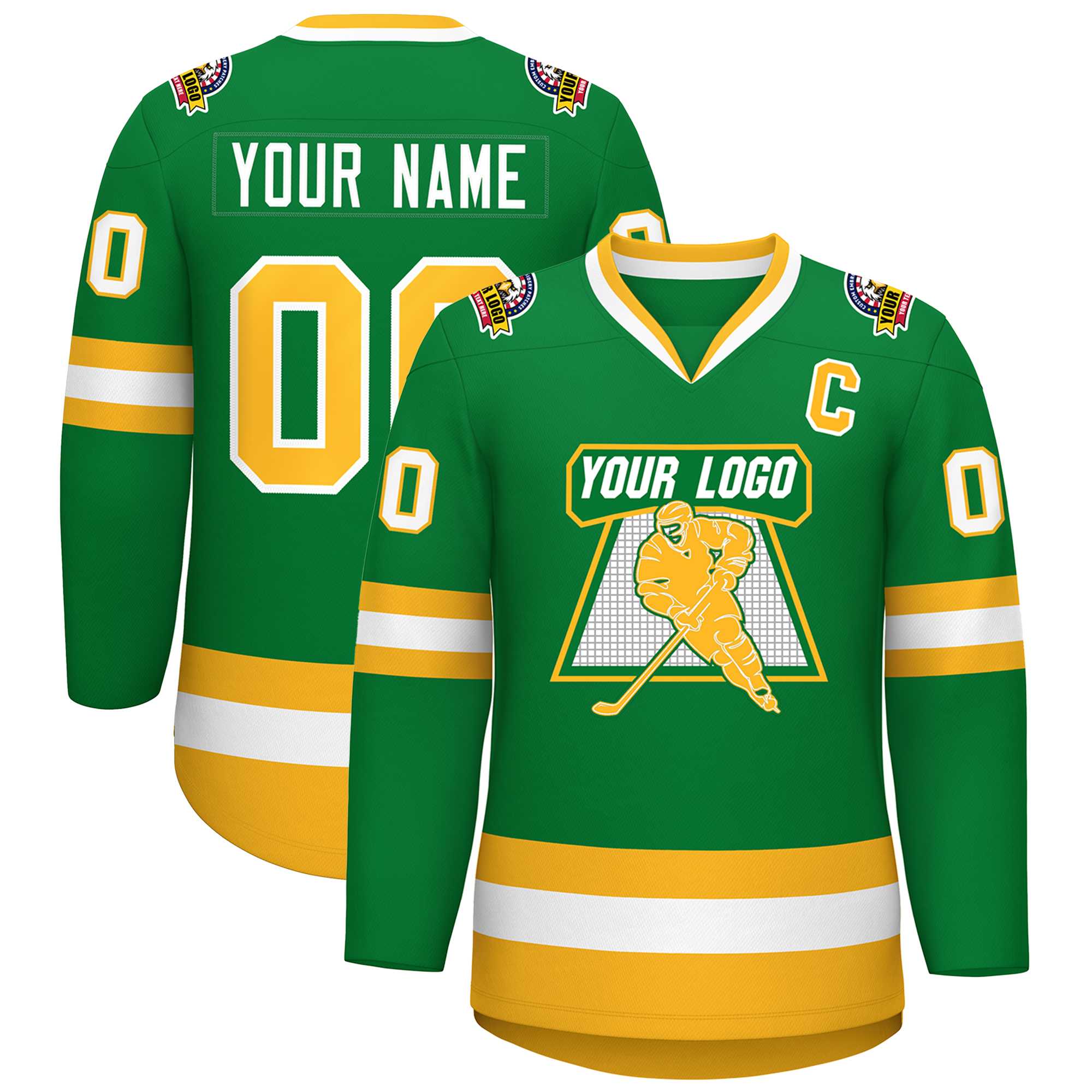 Maillot de hockey de style classique Kelly vert or-blanc personnalisé