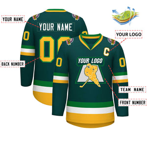 Custom Midnight Green White Kelly Green-Gold Classic Style Hockey Jersey