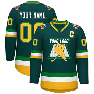 Custom Midnight Green White Kelly Green-Gold Classic Style Hockey Jersey