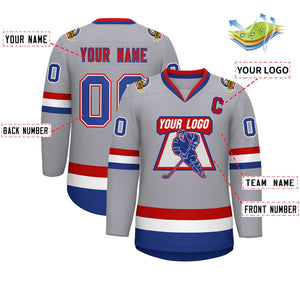 Custom Gray Royal White-Red Classic Style Hockey Jersey