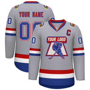 Custom Gray Royal White-Red Classic Style Hockey Jersey