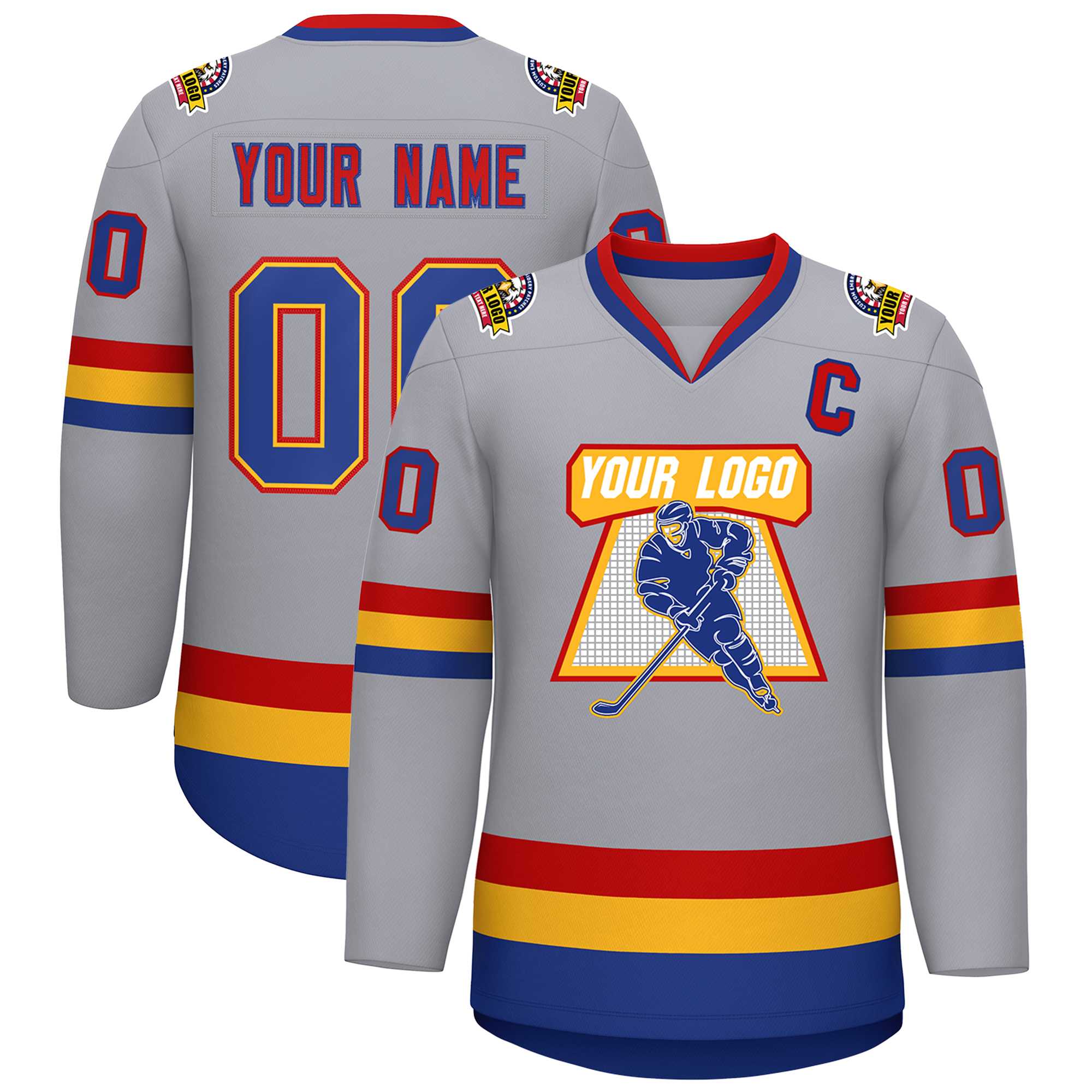 Custom Gray Royal Gold-Red Classic Style Hockey Jersey