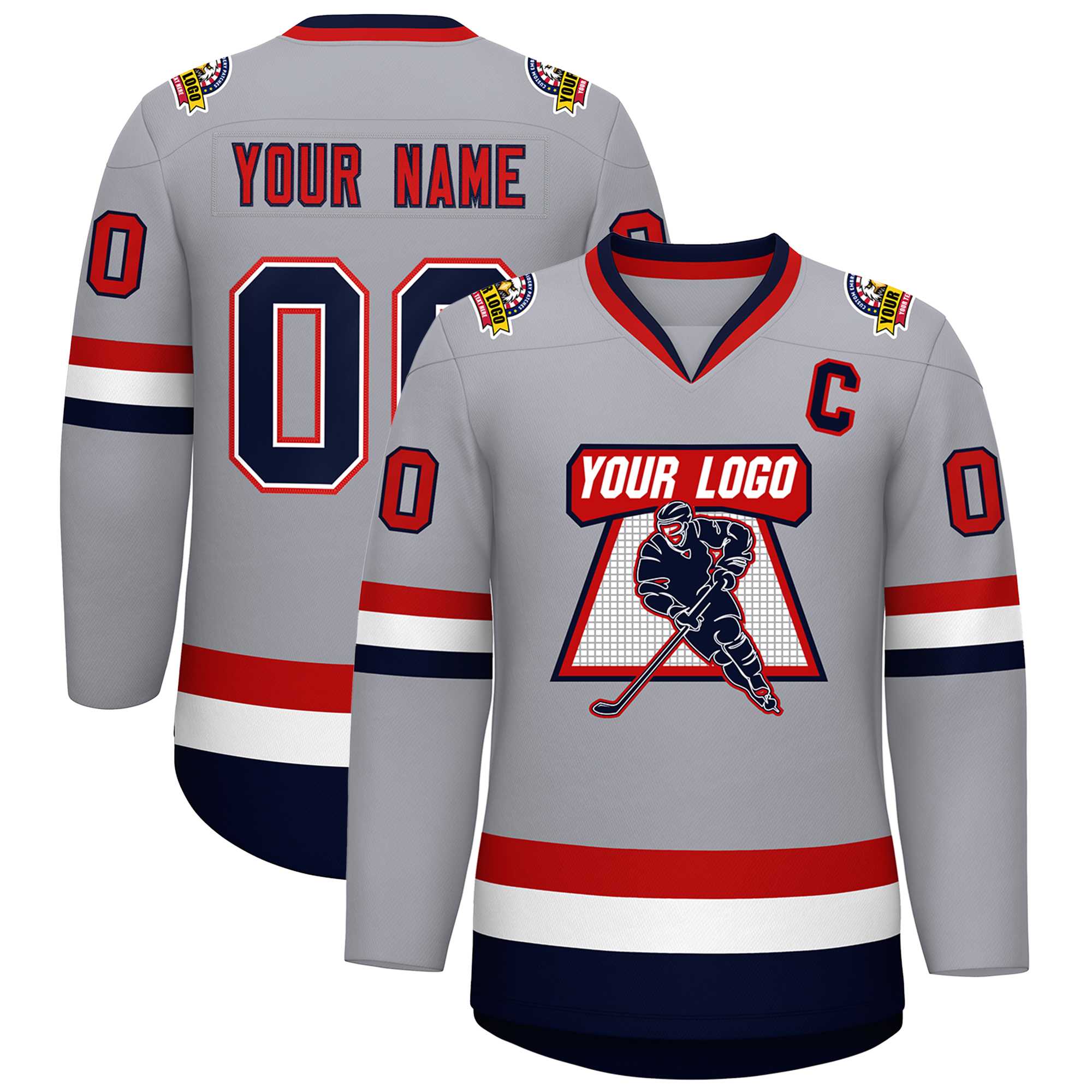 Custom Gray Navy White-Red Classic Style Hockey Jersey