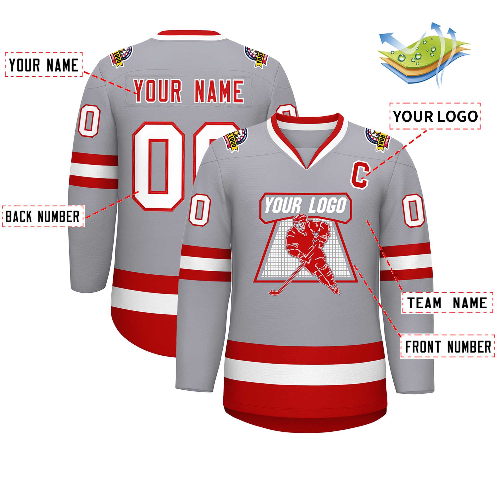 Custom Gray Red-White Classic Style Hockey Jersey