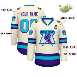 Custom Khaki Purple-Light Blue Classic Style Hockey Jersey