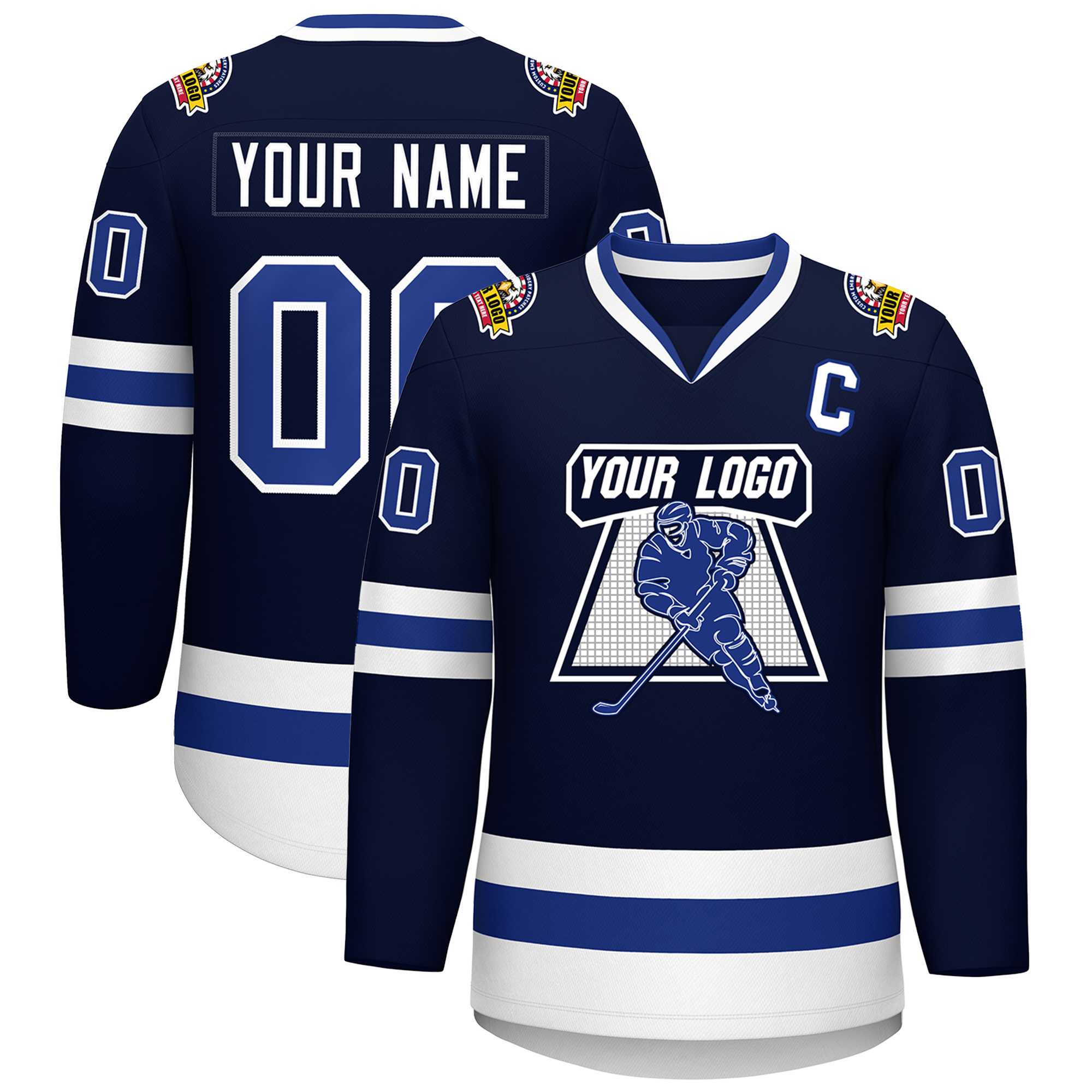 Custom Navy Royal-White Classic Style Hockey Jersey