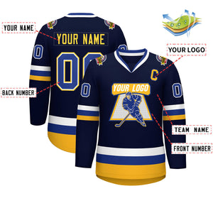 Custom Navy Royal White-Gold Classic Style Hockey Jersey