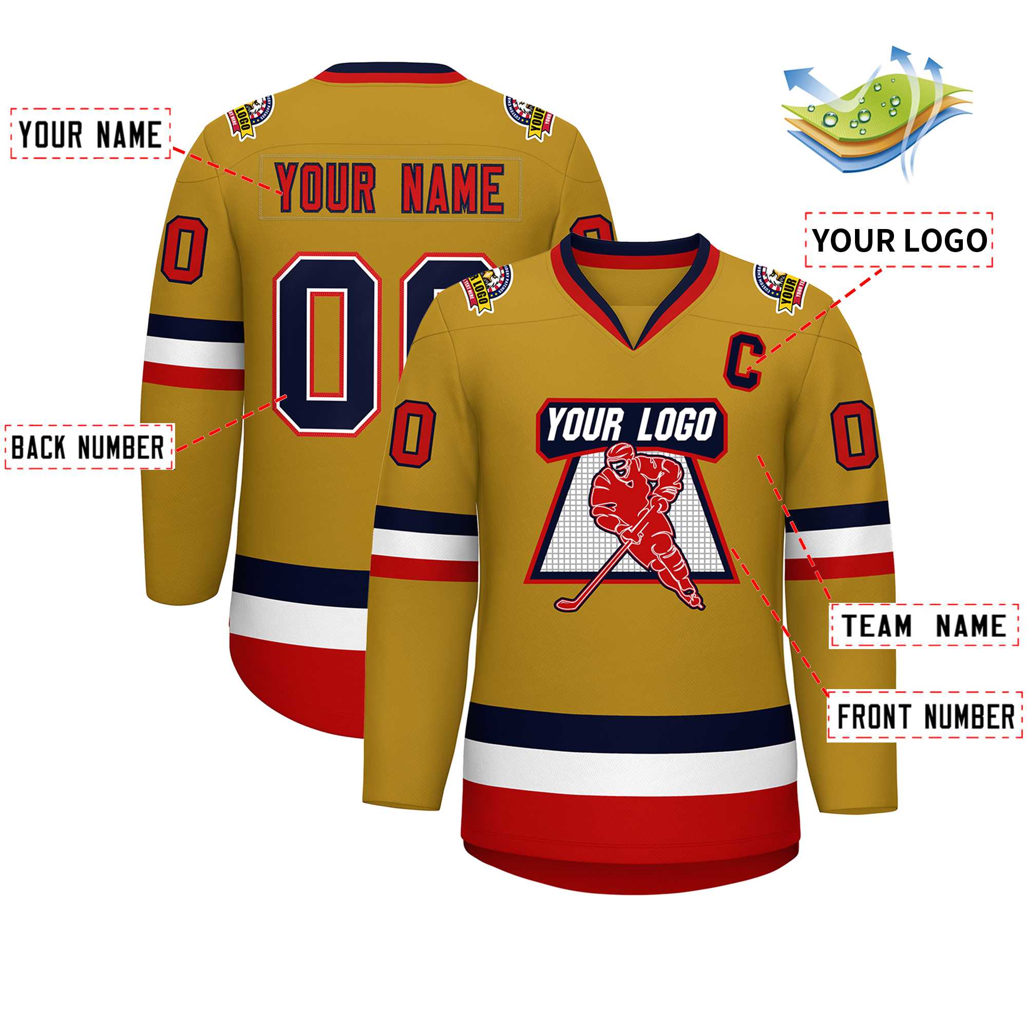 Maillot de hockey personnalisé de style classique blanc-rouge Old Gold Navy