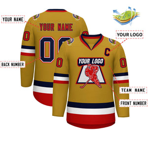 Custom Old Gold Navy White-Red Classic Style Hockey Jersey