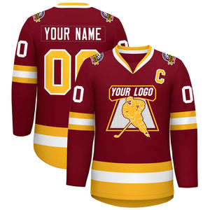 Custom Crimson Gold-White Classic Style Hockey Jersey