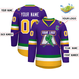 Custom Purple Gold-White Classic Style Hockey Jersey