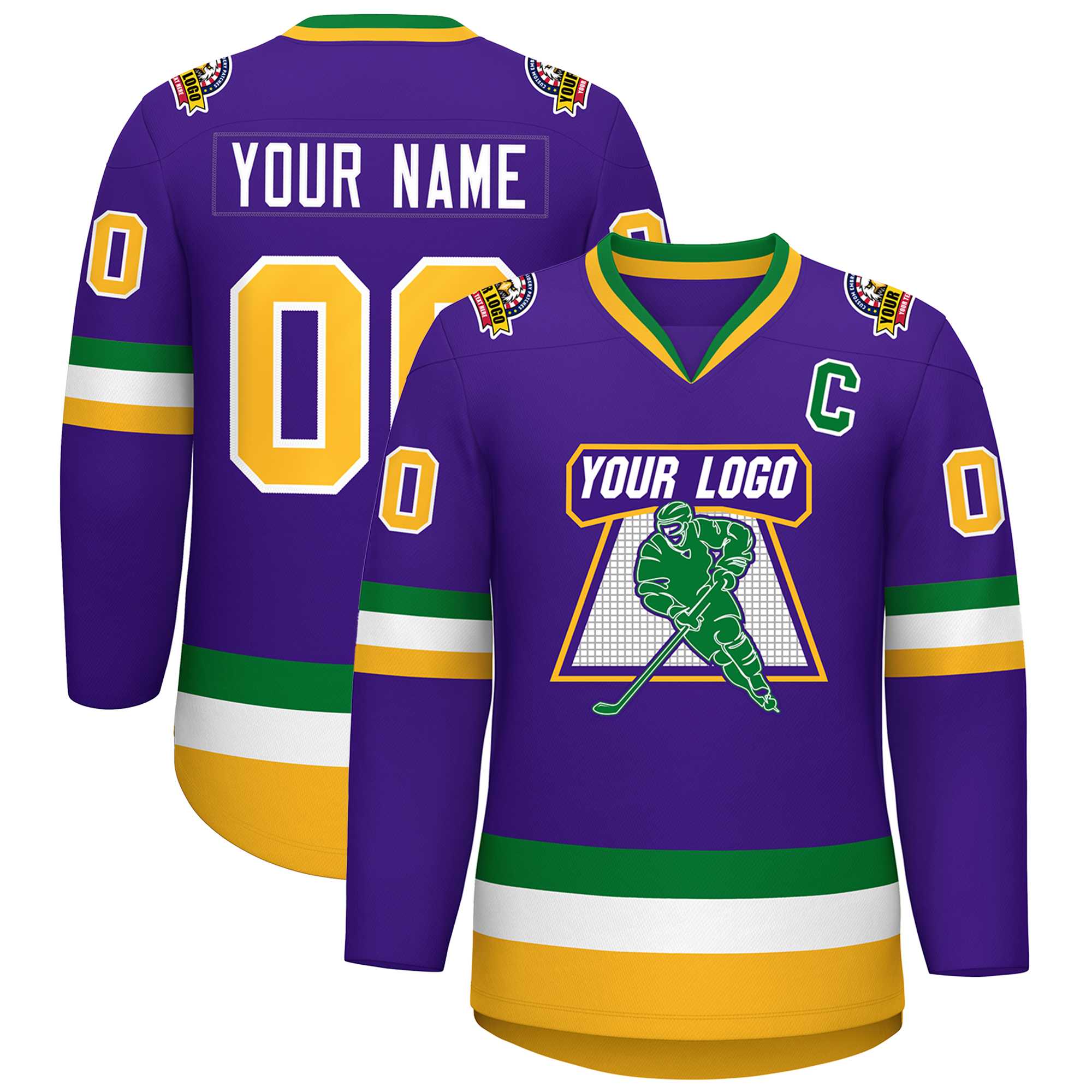 Custom Purple Gold-White Classic Style Hockey Jersey