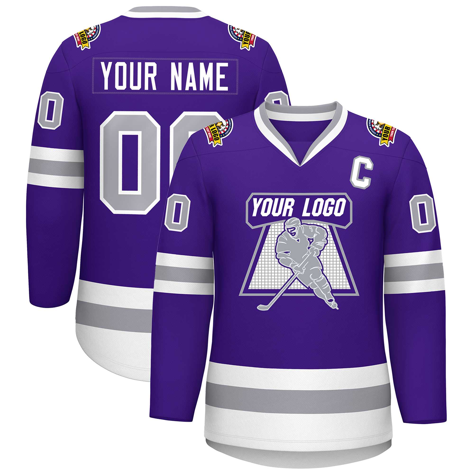 Maillot de hockey de style classique violet gris-blanc personnalisé