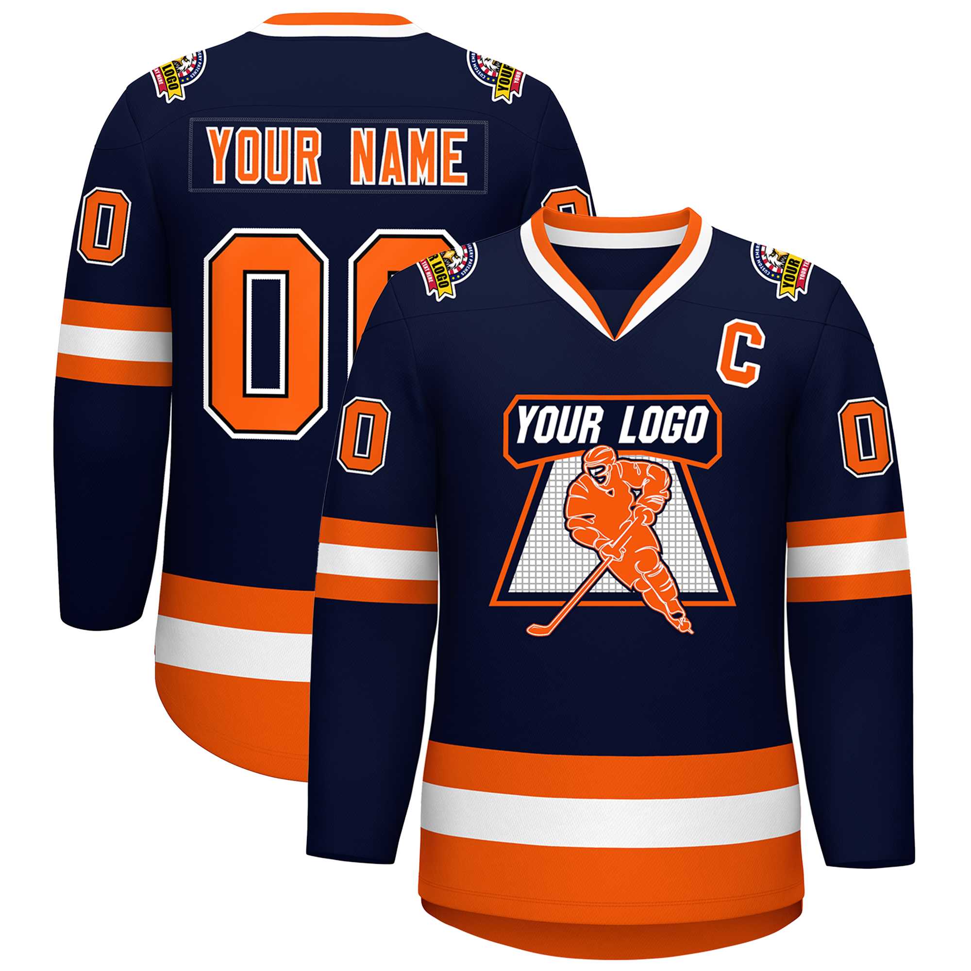 Custom Navy Orange Black-White Classic Style Hockey Jersey