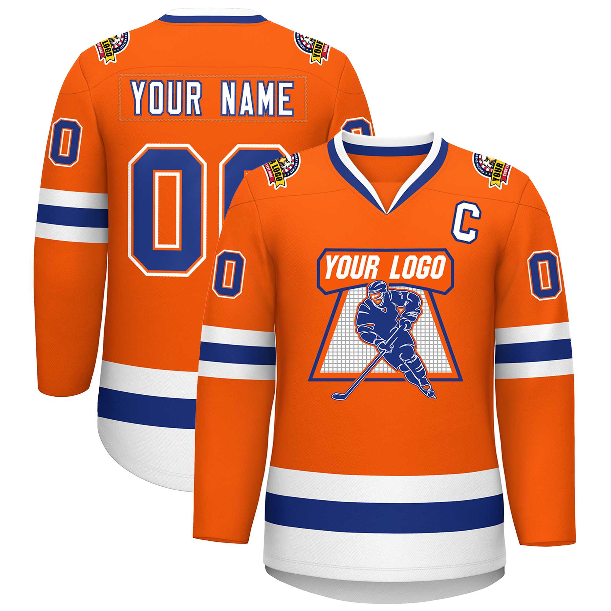 Maillot de hockey de style classique orange royal orange-blanc personnalisé