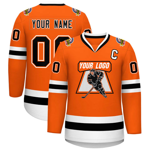Custom Orange Black Orange-White Classic Style Hockey Jersey