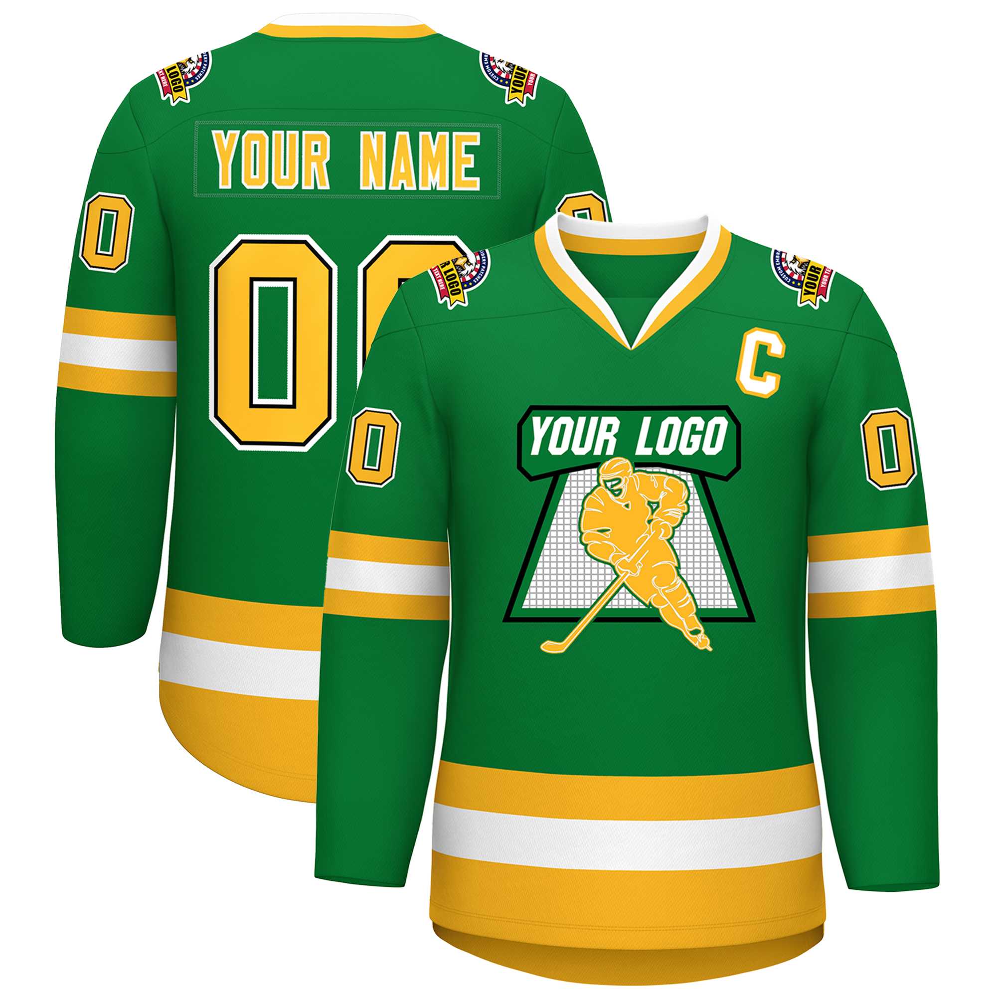 Custom Kelly Green Gold Black-White Classic Style Hockey Jersey