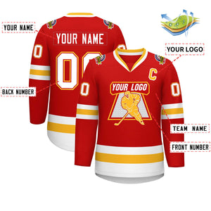 Custom Red White Red-Gold Classic Style Hockey Jersey