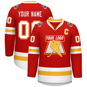 Custom Red White Red-Gold Classic Style Hockey Jersey