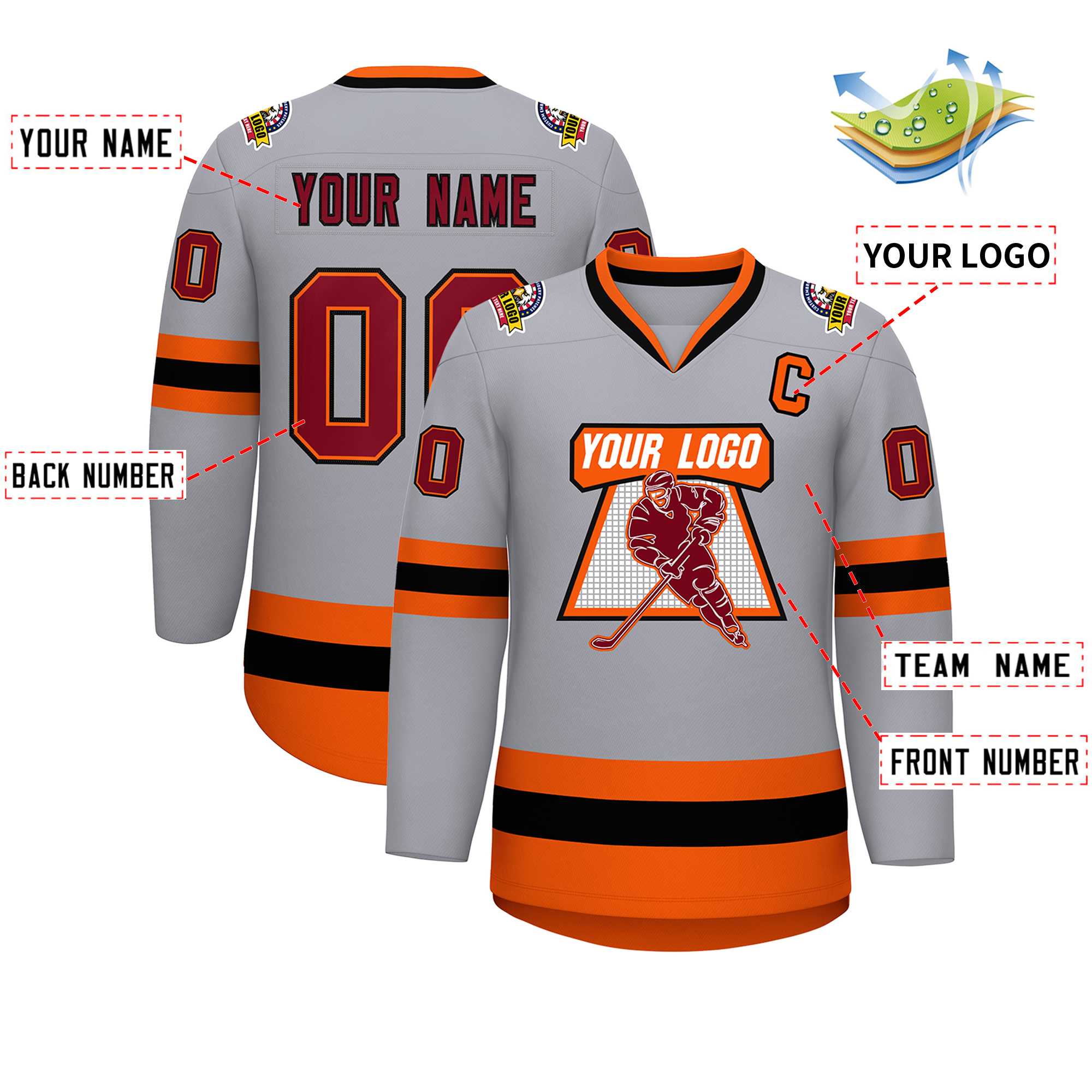 Custom Gray Crimson Orange-Black Classic Style Hockey Jersey