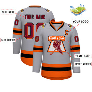 Custom Gray Crimson Orange-Black Classic Style Hockey Jersey