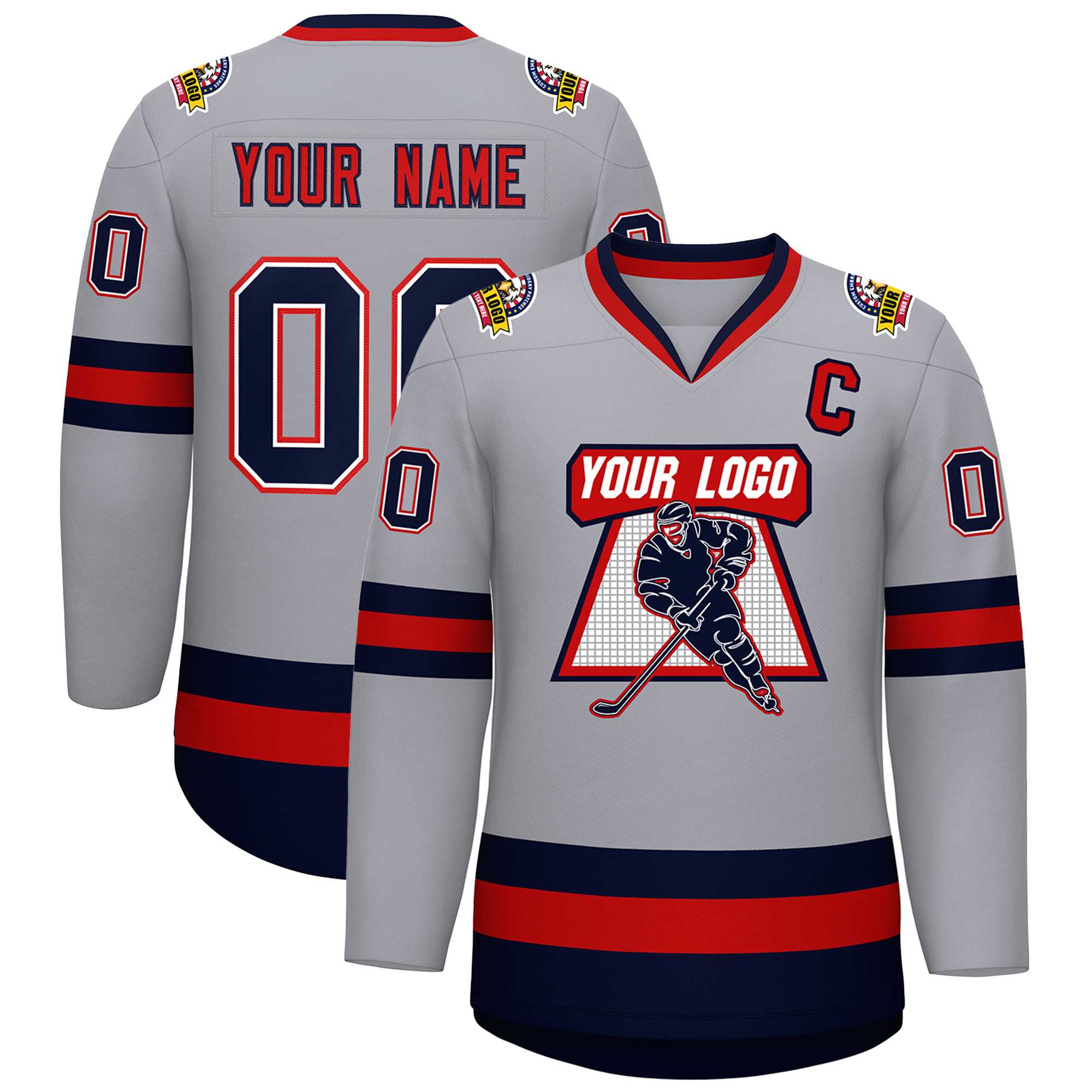 Maillot de hockey de style classique personnalisé gris marine blanc-rouge