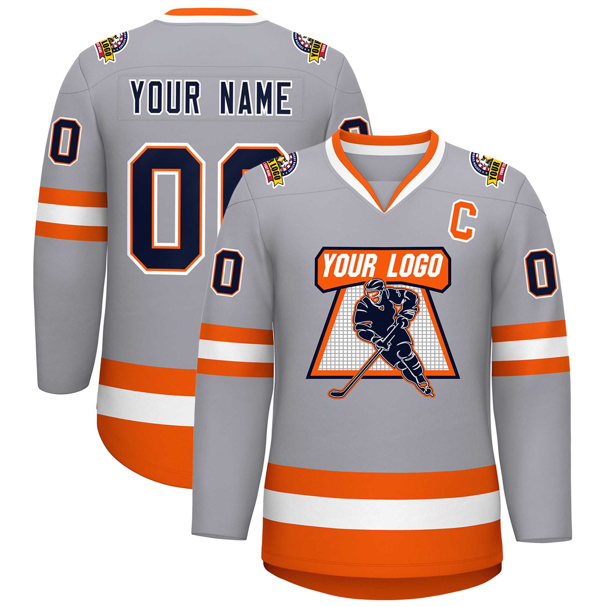 Custom Gray Navy Orange-White Classic Style Hockey Jersey