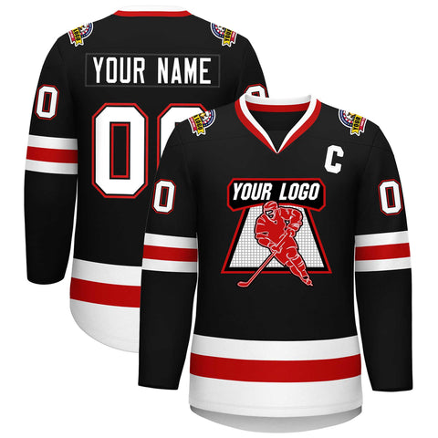 Custom Black White Black-Red Classic Style Hockey Jersey
